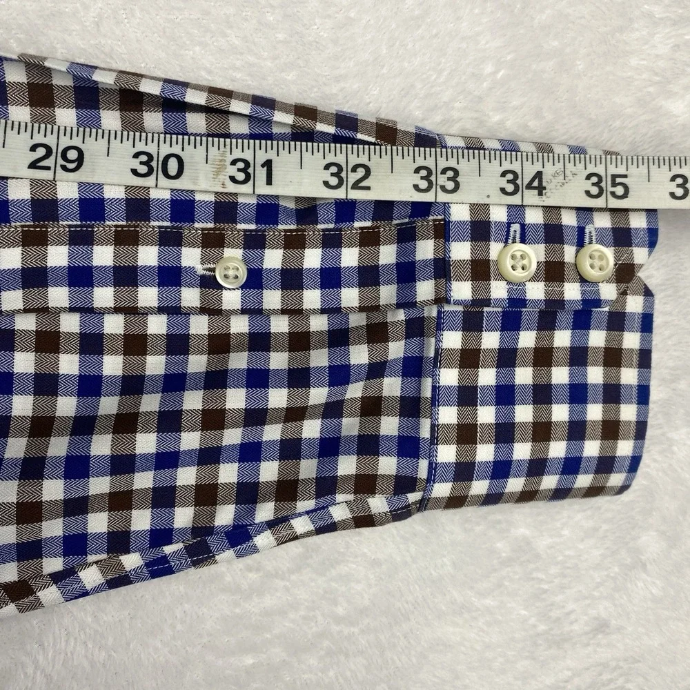 Banana Republic Dress Shirt Mens Large Blue/Brown Checks Slim Fit Non-Iron